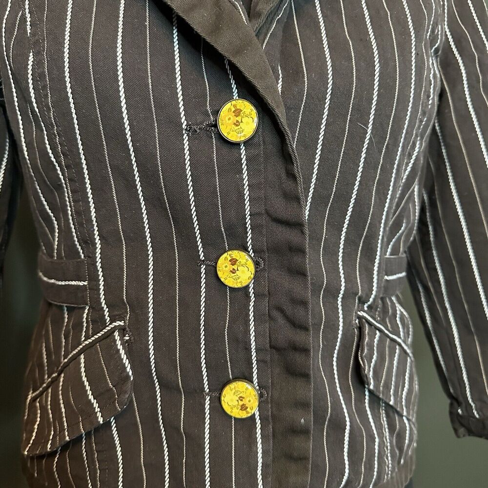 Roxy‎ Brown White Striped Cropped Blazer Jacket Y2K L Large - Picture 4 of 7